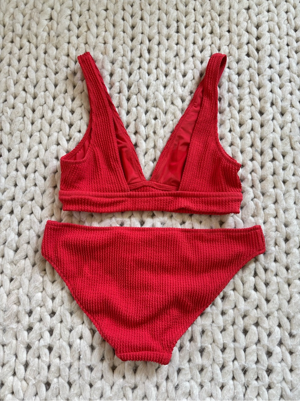 aerie Red Ribbed Triangle Bikini Set - Picture 2 of 4